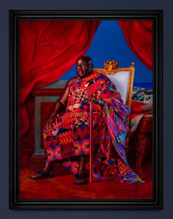 "Portrait of Nana Akufo-Addo, President of Ghana" (2023) by Kehinde Wiley. The painting is one of 11 portraits of African heads of state and former heads of state produced by Wiley as part of a secret, decade-long project titled "A Maze of Power," on display at the Musée du quai Branly - Jacques Chirac in Paris, France. <strong><em>Scroll through to discover more.</em></strong>