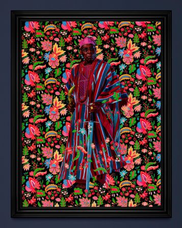 "Portrait of Olusegun Obasanjo, Former President of Nigeria" (2023) by Kehinde Wiley. The US artist, who lives between New York, Lagos and Dakar, asked his models to wear whatever was comfortable for their photoshoots, before he painted the leaders from the photos back in his studio. 