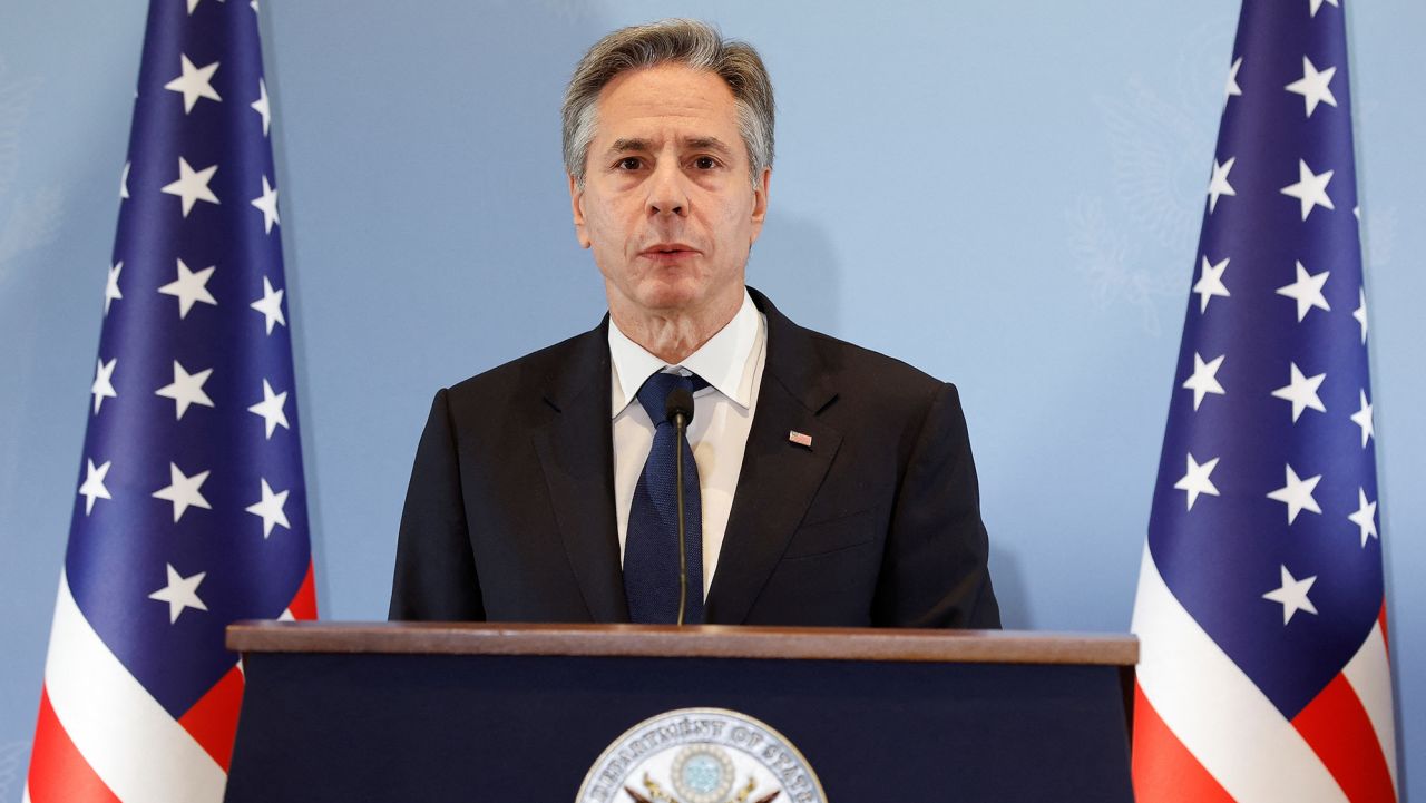 U.S. Secretary of State Antony Blinken speaks at a press conference, during his visit to Israel, amid the ongoing conflict between Israel and the Palestinian Islamist group Hamas, in Tel Aviv, Israel November 3, 2023. REUTERS/Jonathan Ernst/Pool