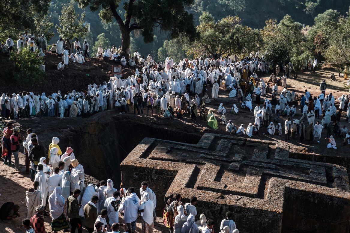 <strong>Rock-Hewn Churches, Lalibela, Ethiopia --</strong> Amongst the rugged mountains of central Ethiopia lies the Rock-Hewn Churches, <a href="https://whc.unesco.org/en/list/18" target="_blank" target="_blank">an important site of pilgrimage</a> for Christians. The <a href="https://www.metmuseum.org/toah/hd/lali/hd_lali.htm" target="_blank" target="_blank">complex</a> sits within the town of Lalibela, consisting of almost 200 churches, all constructed between the 7th to 13th centuries. This World Heritage Site was one of the first to be designated as such in Africa.