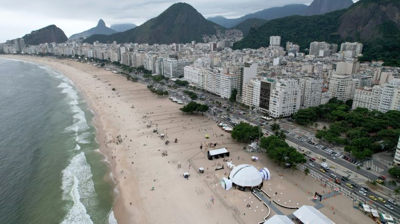 Aerial view of the Conmebol Fan Fest at Copacabana beach before the final match of Copa CONMEBOL Libertadores 2023 between Fluminense and Boca Juniors on October 31, 2023 in Rio de Janeiro, Brazil.