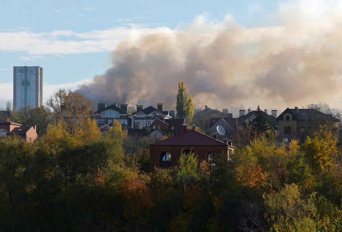 Smoke rises from the site of recent shelling in the course of Russia-Ukraine conflict in Donetsk, Russian-controlled Ukraine, October 24, 2023.