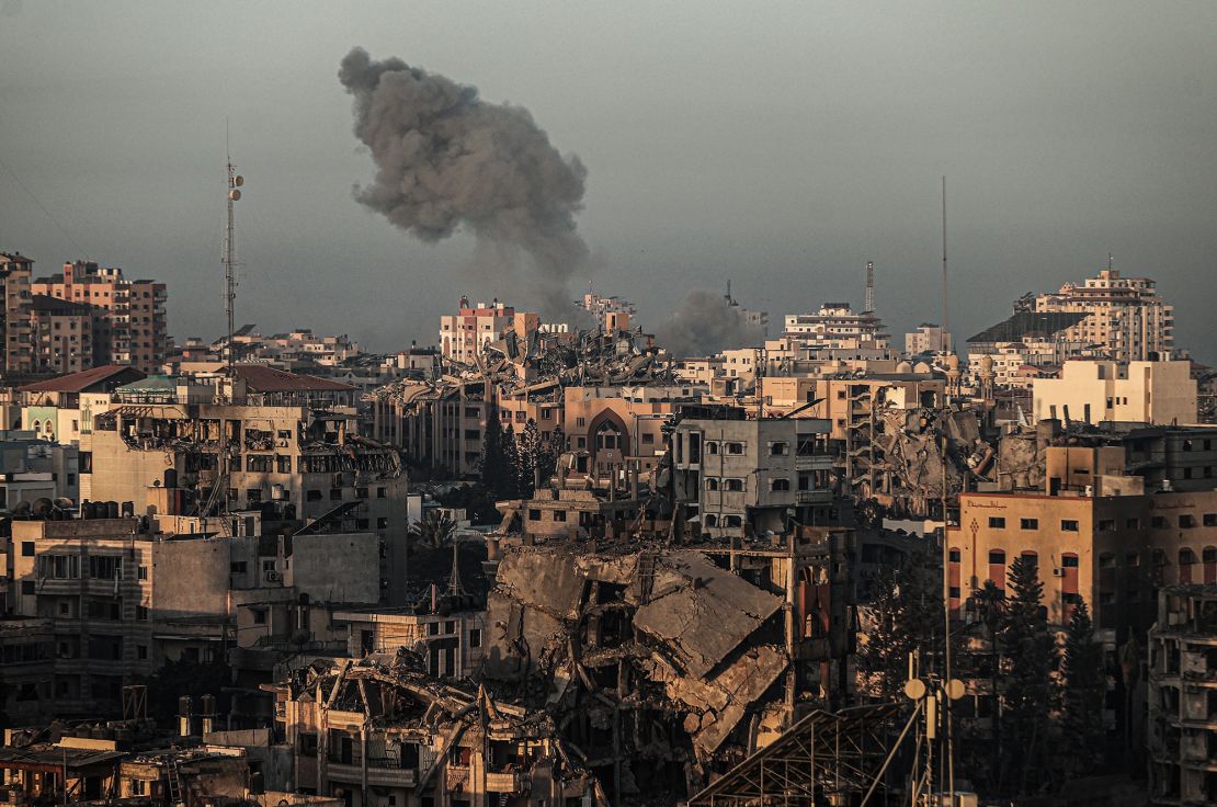 Smoke rises after Israeli airstrikes as the attacks continue on the 29th day in Gaza City, Gaza on November 03, 2023.