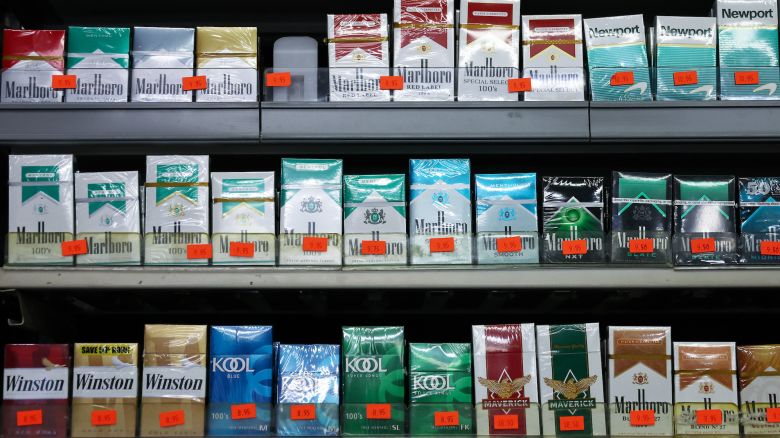 LOS ANGELES, CALIFORNIA - APRIL 28: Packs of menthol-flavored and non-menthol cigarettes are displayed for sale in a smoke shop on April 28, 2022 in Los Angeles, California. The Food and Drug Administration (FDA) is proposing to ban both menthol-flavored cigarettes and flavored cigars in a move hailed by public health experts which could potentially lead to 1.3 million people quitting smoking. (Photo by Mario Tama/Getty Images)