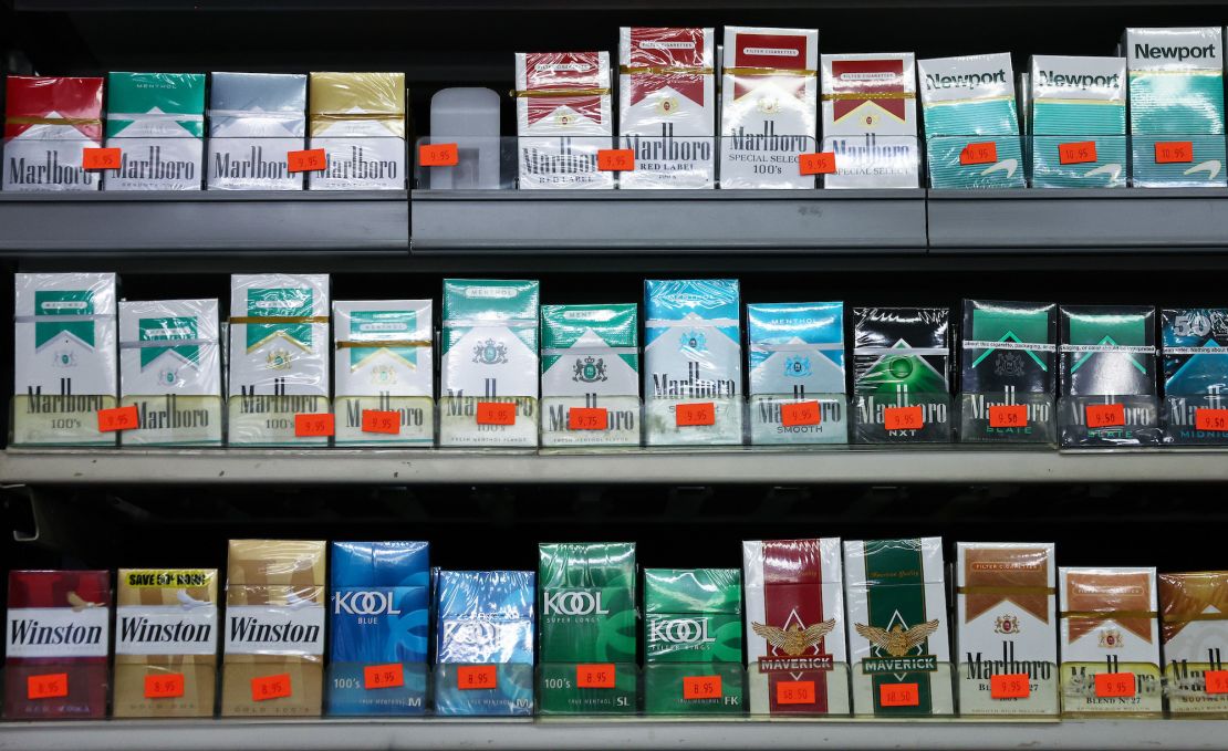 LOS ANGELES, CALIFORNIA - APRIL 28: Packs of menthol-flavored and non-menthol cigarettes are displayed for sale in a smoke shop on April 28, 2022 in Los Angeles, California. The Food and Drug Administration (FDA) is proposing to ban both menthol-flavored cigarettes and flavored cigars in a move hailed by public health experts which could potentially lead to 1.3 million people quitting smoking. (Photo by Mario Tama/Getty Images)