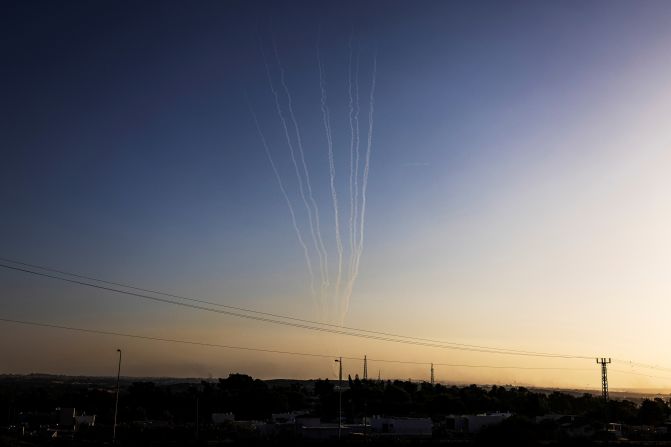 Rockets are launched from Gaza into Israel, as seen from Ashkelon, in southern Israel, on November 4.