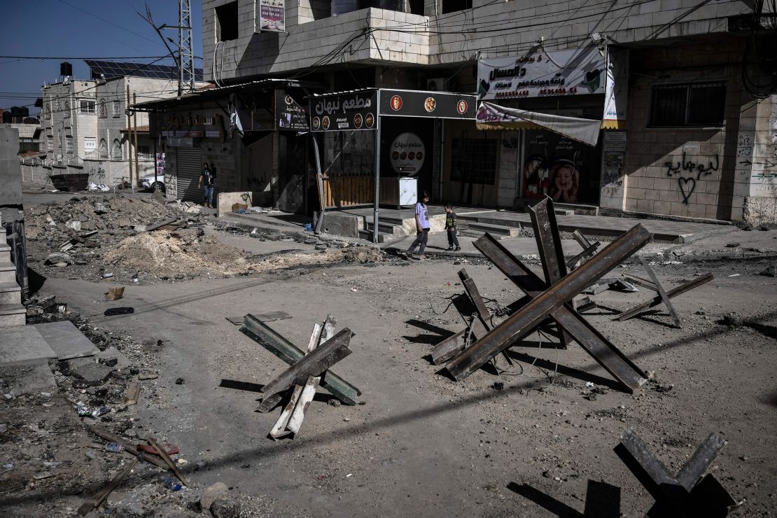 A view of road blocks over a destroyed street at the Jenin camp in the West Bank on November 4, 2023, as violence surges in the occupied territory amid the ongoing battles between Israel and the Palestinian group Hamas in the Gaza Strip. (Photo by Aris MESSINIS / AFP) (Photo by ARIS MESSINIS/AFP via Getty Images)