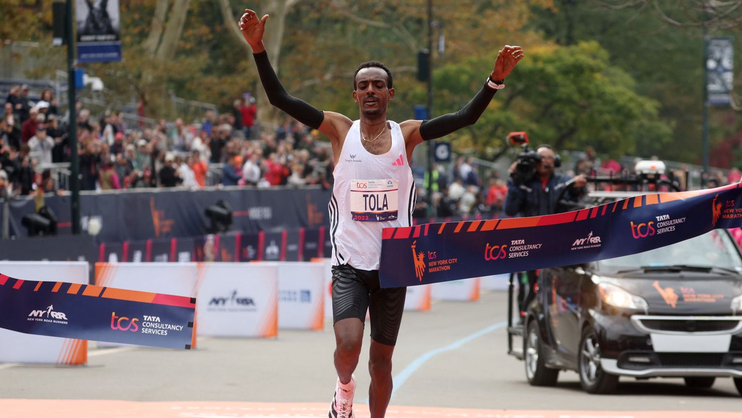 TCS New York City Marathon - New York, United States - November 5, 2023
Ethiopia's Tamirat Tola crosses the line to win the men's elite race.