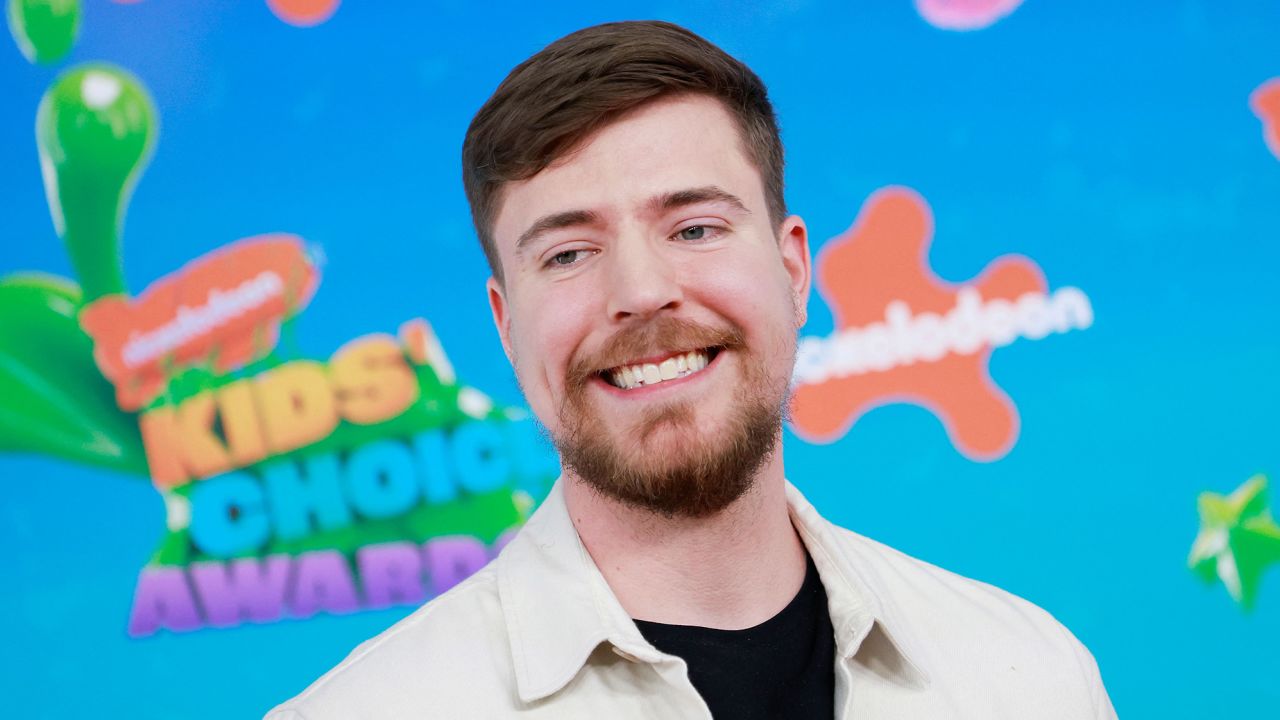 US YouTube personality Jimmy Donaldson, better known as MrBeast, arrives for the 36th Annual Nickelodeon Kids' Choice Awards at the Microsoft Theater in Los Angeles, California, on March 4, 2023. (Photo by Michael Tran / AFP) (Photo by MICHAEL TRAN/AFP via Getty Images)