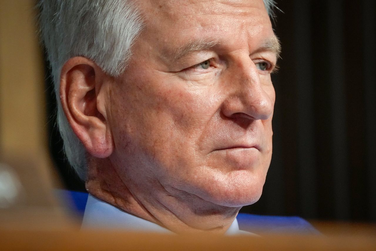 Sen. Tommy Tuberville. R-Ala., listens during the Senate Armed Services hearing to examine the nomination of Admiral Lisa Franchetti, United States Navy, for reappointment to the grade of admiral and to be Chief of Naval Operations, Department of Defense. on Sept. 14, 2023 in Washington, D.C.