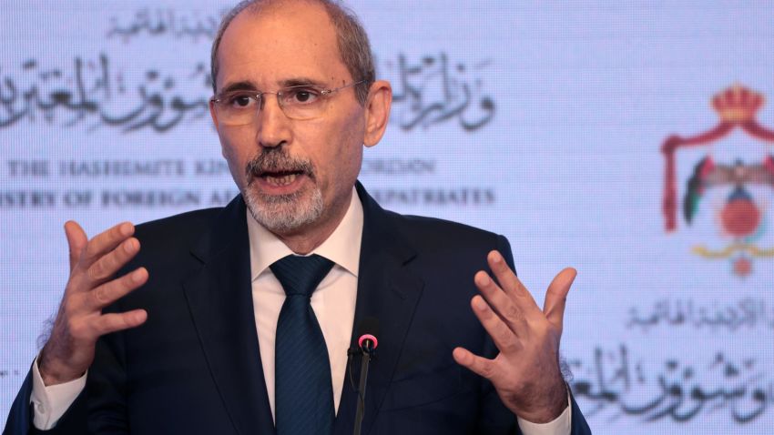 AMMAN, JORDAN- NOVEMBER 4: Jordan's foreign minister Ayman Safadi speaks during a joint press conference on November 04, 2023 in Amman, Jordan. The US Secretary of State Antony Blinken has made several trips to the region following the outbreak of war between Israel and Hamas, the Palestinian militant group that governs the Gaza Strip, on October 7. (Photo by Jordan Pix/Getty Images)