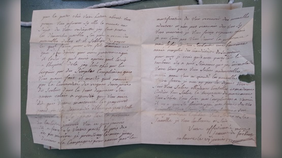 Marguerite letter to her son Nicolas Quesnel_27 Jan 1758_in which she says_I am for the tomb_Credit The National Archives_Renaud Morieux
