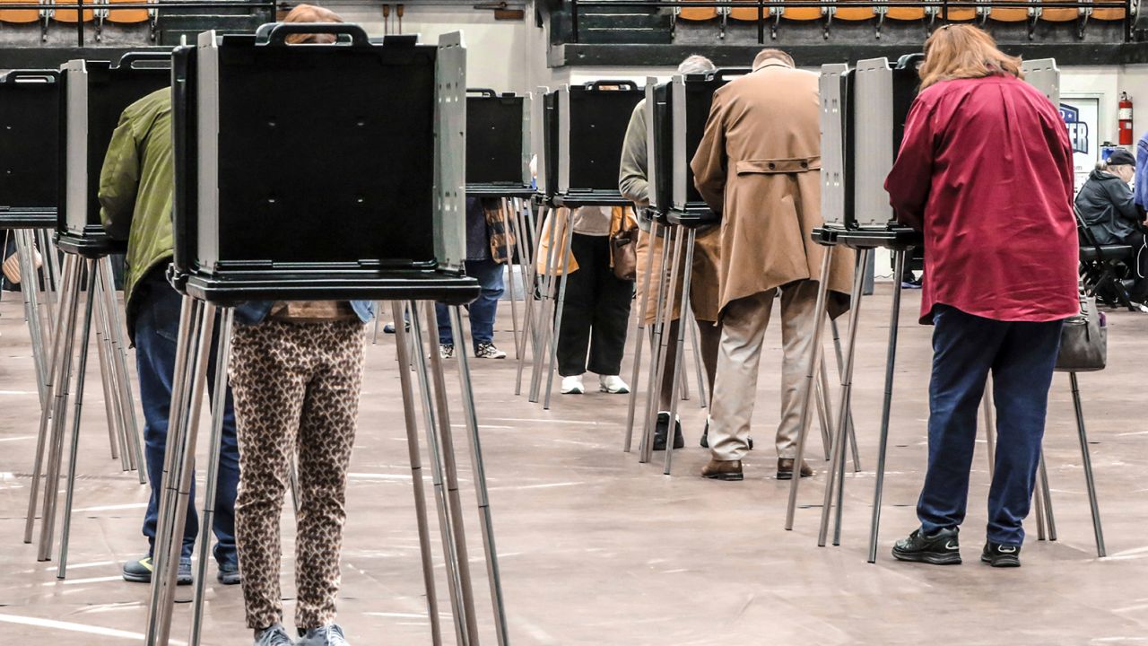 Voters fill out ballots at the Owensboro Sportscenter during early voting for the Kentucky General Election, Thursday, Nov. 2, 2023, in Owensboro, Ky. 