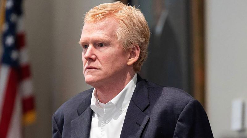 Alex Murdaugh stands next to the witness booth during a break in his murder trial at the Colleton County Courthouse on Feb. 23, 2023, in Walterboro, South Carolina.
