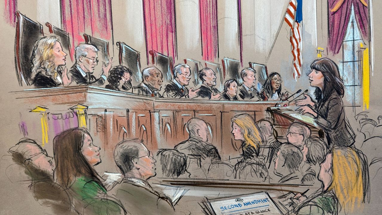 Sketches of Supreme Court oral arguments on a major Second Amendment case on Tuesday, November 7.