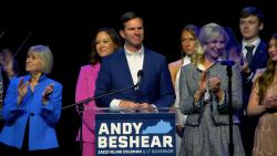Gov. Andy Beshear speaks after his victory was called on Tuesday, November 7.