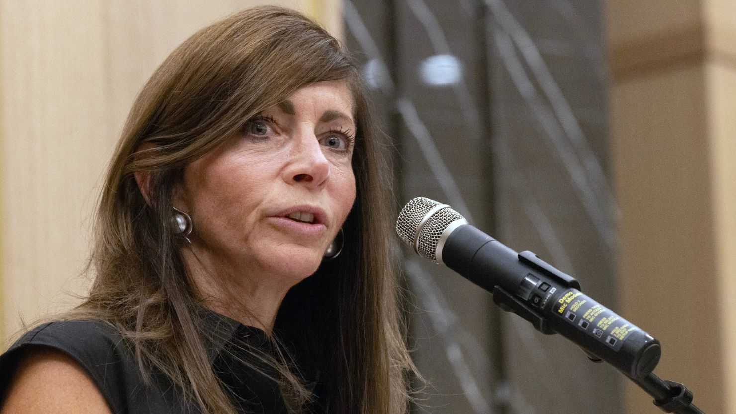 New Jersey First Lady Tammy Murphy addresses audience at the Unite in Solidarity with Israel event at Chabad of the Shore in Long Branch on October 11, 2023.