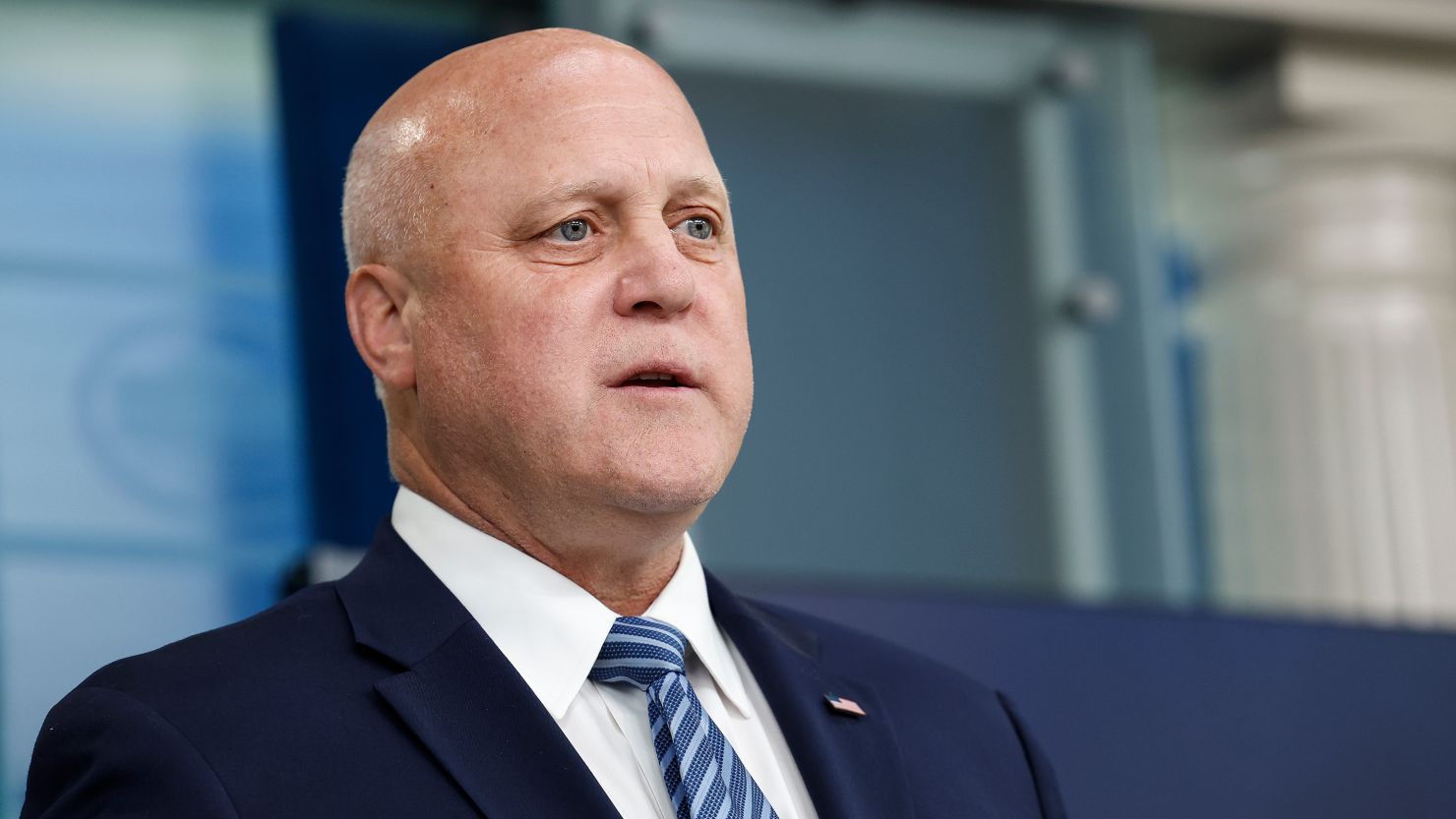 White House Senior Advisor and Infrastructure Coordinator Mitch Landrieu speaks during the daily news briefing on May 12, 2023.