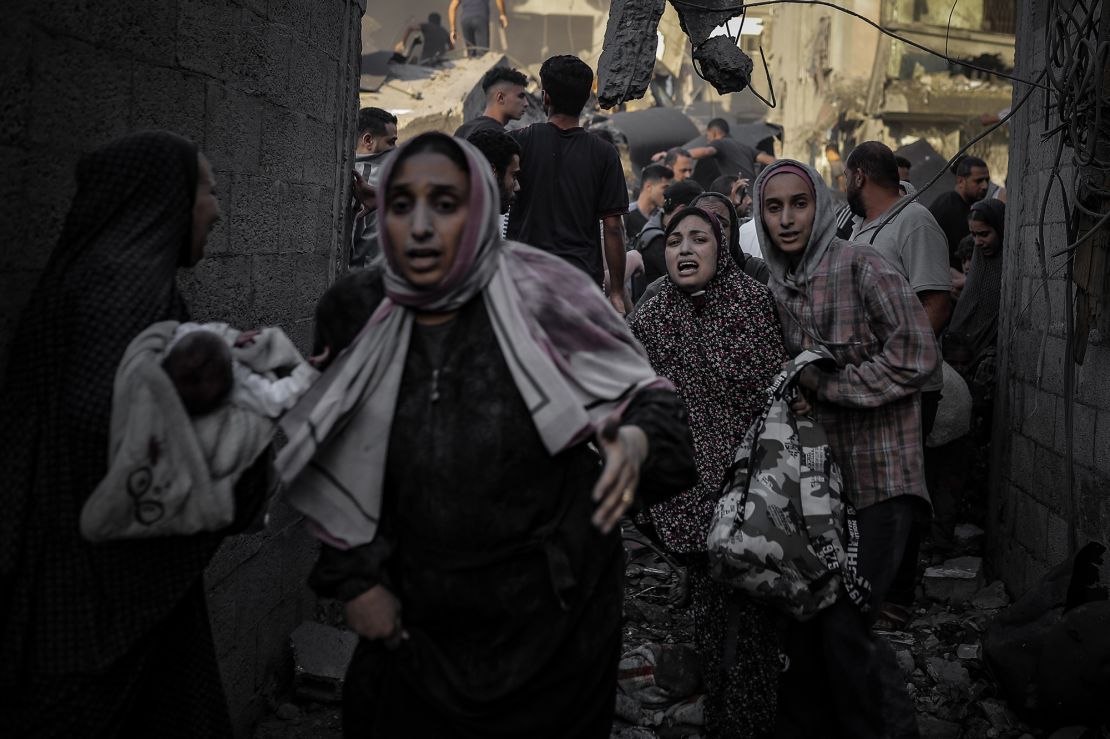 DEIR AL-BALAH, GAZA - NOVEMBER 06: Destruction and chaos caused by Israeli attacks on Al-Maghazi refugee camp in Deir Al Balah, Gaza on November 06, 2023. (Photo by Belal Khaled/Anadolu via Getty Images)