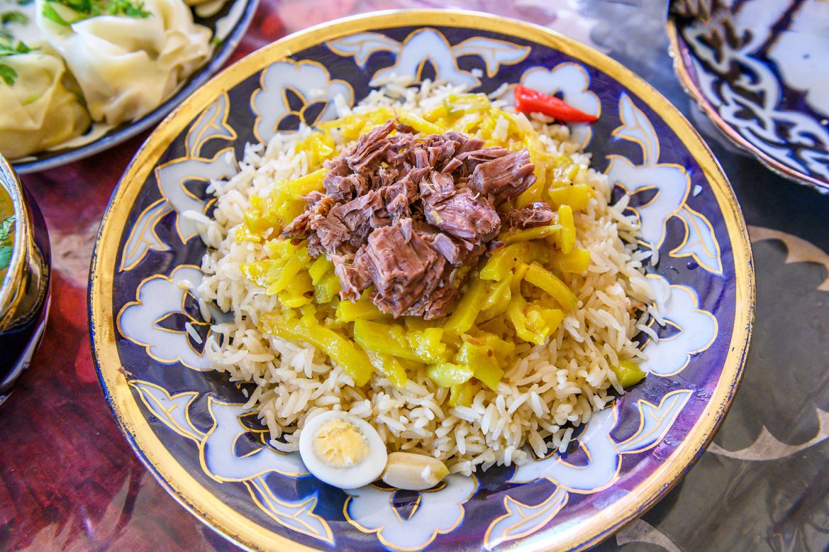 <strong>Beef plov: </strong>Uzbekistan's national dish is plov -- similar to pilaf or pilau. This rice dish can be made with a wide variety of ingredients including carrots, beef, raisins and onions. 
