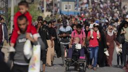 Palestinians flee to the southern Gaza Strip on Salah al-Din Street in Bureij, Gaza Strip, on Wednesday, November 8, 2023. ( AP Photo/Hatem Moussa)