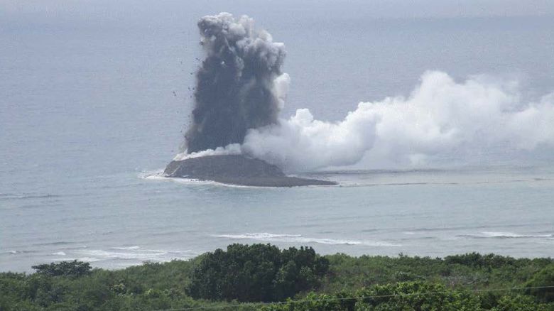 New island rises from the sea in Japan. From the Japan Maritime Self-Defense Force.