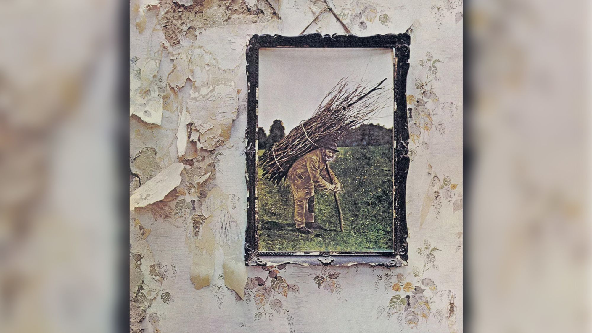 There are no words on the “Led Zeppelin IV” album cover, not even the band’s name. It only features a framed, colored version of a photograph of an elderly man.