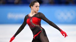 Russia's Kamila Valieva competes in the women's single skating free skating of the figure skating event during the Beijing 2022 Winter Olympic Games at the Capital Indoor Stadium in Beijing on February 17, 2022. (Photo by Manan VATSYAYANA / AFP) (Photo by MANAN VATSYAYANA/AFP via Getty Images)