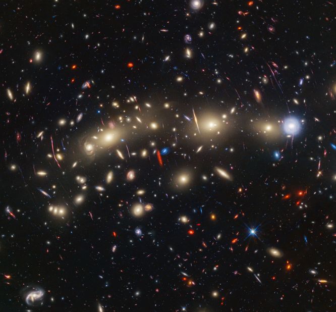 Galaxy cluster MACS0416 is seen here in exquisite detail thanks to a composite image created with data from both NASA's James Webb and Hubble space telescopes.
