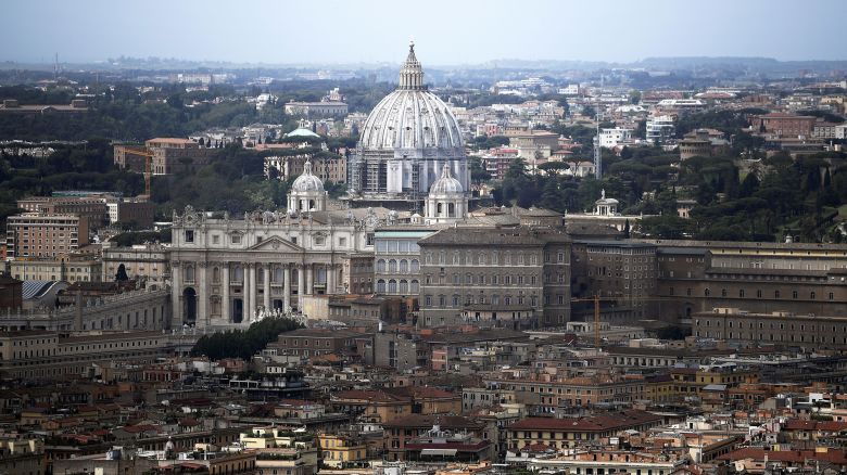 TOPSHOT - This aerial photograph taken on May 1, 2020 shows St Peter's dome at the Vatican, on May day during the country's lockdown aimed at curbing the spread of the COVID-19 (the novel coronavirus). (Photo by Filippo MONTEFORTE / AFP) (Photo by FILIPPO MONTEFORTE/AFP via Getty Images)