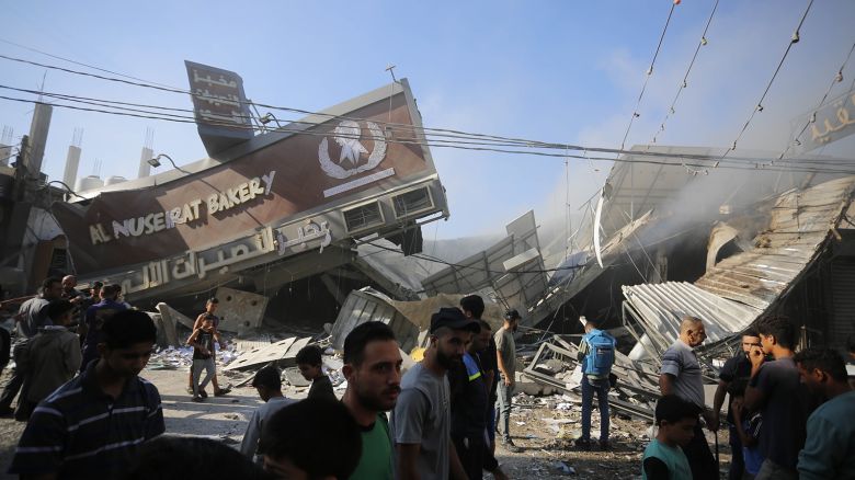 A bakery destroyed by Israeli airstrikes at Nuseirat Refugee Camp in Deir al Balah, Gaza on October 18, 2023.