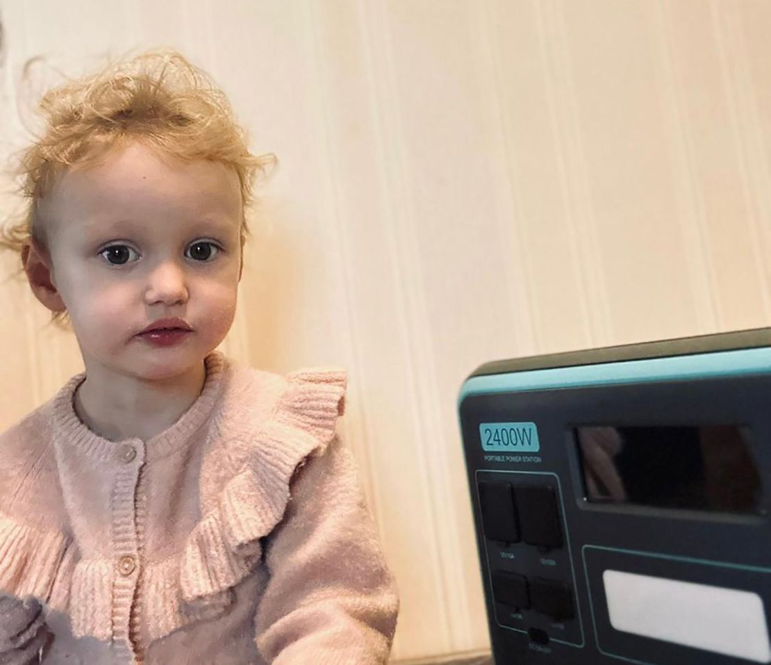 Kateryna Serzhan's daughter Varvara with the family's heavy duty rechargeable family