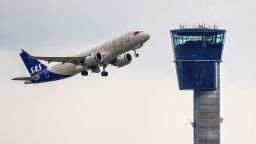 An SAS plane takes off from Copenhagen Airport.