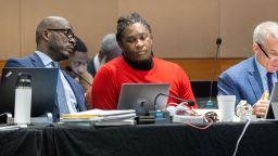 November 1, 2023: Atlanta rapper Young Thug, center, is seen in court during the ongoing ''Young Slime Life'' gang trial in Atlanta, on Tuesday, Oct. 31, 2023. (Credit Image: © Arvin Temkar/The Atlanta Journal-Constitution via ZUMA Press Wire)