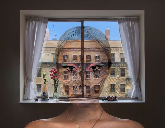 In "View from my studio" (2021), the artist painted herself blending into the scene visible from her window in New York. Scroll through the gallery to see more of Dain Yoon's work.