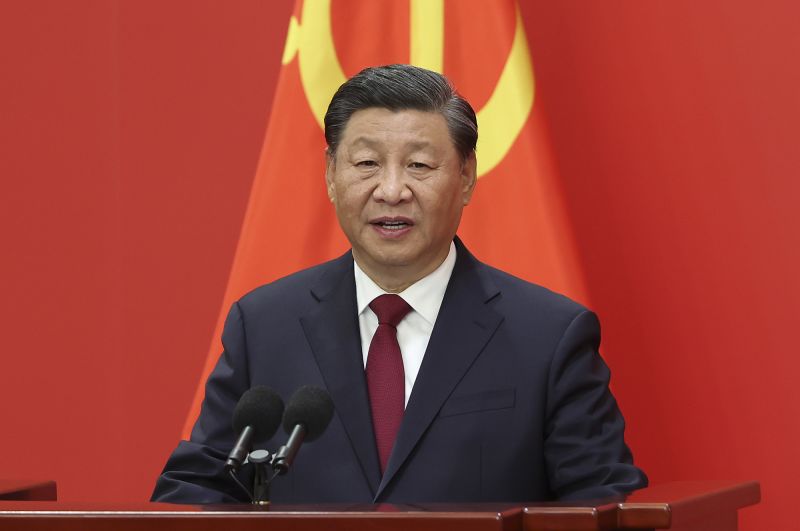Chinese leader Xi Jinping speaks at Beijing's Great Hall of People in October 2022.