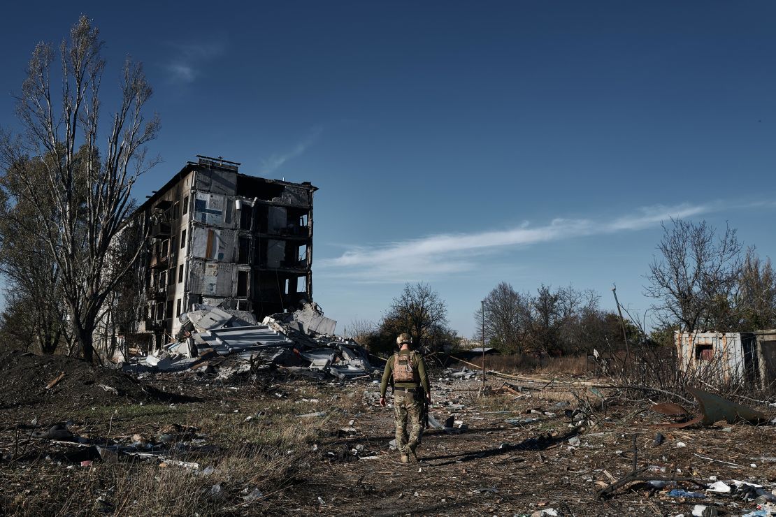 AVDIIVKA, UKRAINE - OCTOBER 30: Police conduct evacuation work on October 30, 2023 in Avdiivka, Ukraine. The National Police of Ukraine, along with the "White Angel" special unit, is conducting an operation to evacuate the remaining local residents from the city, which faces daily destruction from artillery fire. According to the national police, approximately 1,400 people are still in the city. The fighting has escalated in recent days following Russia's major offensive earlier this month. (Vlada Liberova / Libkos via Getty Images)