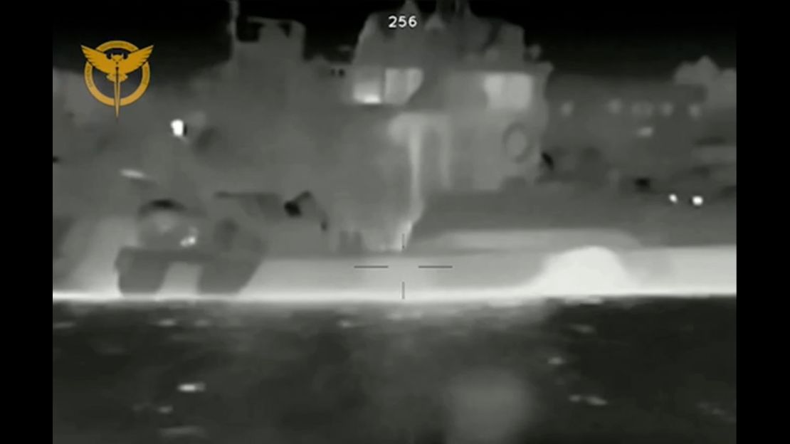 Ukraine Defence Intelligence released grainy, grayscale video showing what it claims is the moment of its srikes on Russian navy vessels in the Black sea.