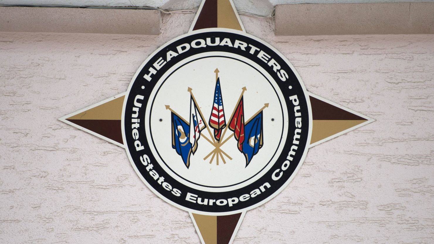The logo of the United States European Command (EUCOM) is seen at the headquarters on May 3, 2016 at the Patch Barracks in Stuttgart, southern Germany. - A ceremony took place at the barracks as US General Curtis Scaparrotti was introduced as Commander of the US European Command, taking over from US General Philip Breedlove. (Photo by Marijan Murat / dpa / AFP) / Germany OUT (Photo by MARIJAN MURAT/dpa/AFP via Getty Images)