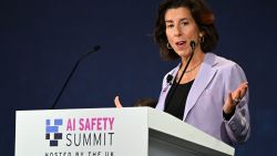 US Commerce Secretary Gina Raimondo speaks during the UK Artificial Intelligence (AI) Safety Summit at Bletchley Park, in central England, on November 1, 2023. (Photo by Leon Neal / POOL / AFP) (Photo by LEON NEAL/POOL/AFP via Getty Images)