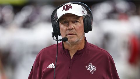 ARLINGTON, TX - SEPTEMBER 30: Aggies head coach Jimbo Fisher walks the sidelines during the Southwest Classic between the Arkansas Razorbacks and the Texas A&M Aggies on September 30, 2023 at AT&T Stadium in Arlington, TX (Photo by John Bunch/Icon Sportswire via Getty Images)