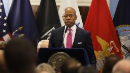 NEW YORK, NEW YORK - NOVEMBER 09: Mayor Eric Adams speaks during a Veteran's Day breakfast celebration at Gracie Mansion on November 09, 2023 in New York City.