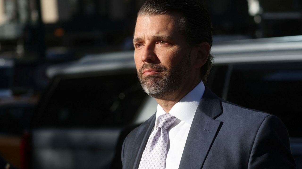Former President Donald Trump's son and co-defendant Donald Trump Jr. arrives to attend the Trump Organization civil fraud trial in New York Supreme Court on November 13.