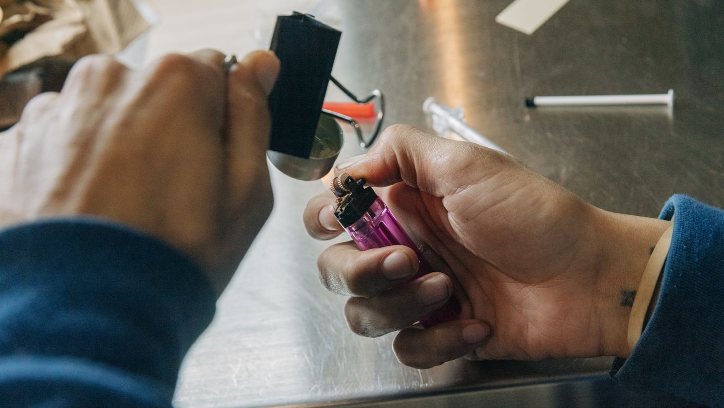 MANHATTAN, NY - JANUARY 23: Will Martin prepares an injection of fentanyl inside the overdose prevention center at OnPoint NYC in the Harlem neighborhood of New York on January 23, 2023. (Photo by Jeenah Moon for The Washington Post via Getty Images)