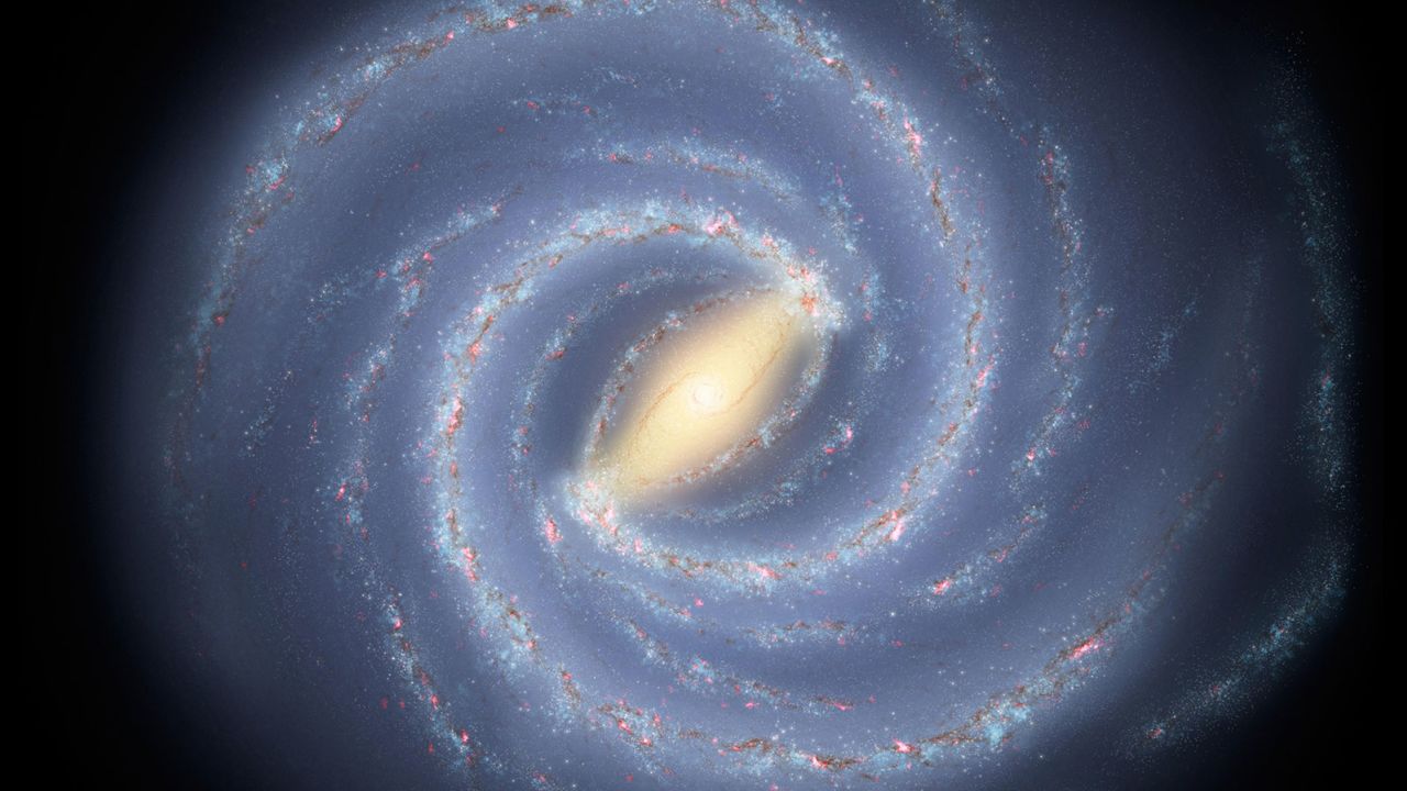 This artist's concept illustrates the new view of the Milky Way, along with other findings presented at the 212th American Astronomical Society meeting in St. Louis, Mo.