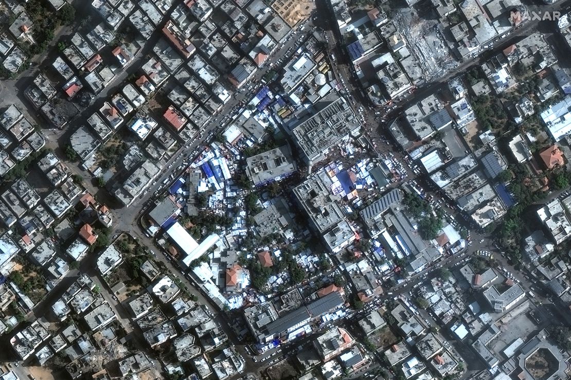 A satellite image shows Al-Shifa hospital, amid the ongoing conflict between Israel and the Palestinian Islamist group Hamas, in Gaza November 7, 2023. Maxar Technologies/Handout via REUTERS THIS IMAGE HAS BEEN SUPPLIED BY A THIRD PARTY. MANDATORY CREDIT. NO RESALES. NO ARCHIVES. MUST NOT OBSCURE LOGO.