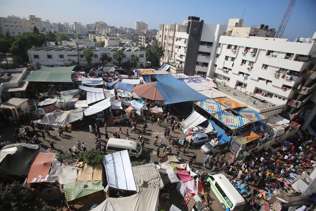 An aerial view shows the compound of Al-Shifa hospital in Gaza City on November 7, 2023, amid the ongoing battles between Israel and the Palestinian group Hamas. (Photo by Bashar TALEB / AFP) (Photo by BASHAR TALEB/AFP via Getty Images)