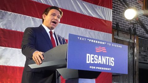 DES MOINES, IOWA - NOVEMBER 06: Republican presidential candidate Florida Governor Ron DeSantis speaks to guests at a campaign rally on November 06, 2023 in Des Moines, Iowa. Iowa Governor Kim Reynolds endorsed DeSantis' run for president at the event. (Photo by Scott Olson/Getty Images)