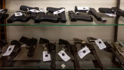 AUSTIN, TEXAS - AUGUST 25: Semi-automatic firearms are seen displayed on shelves in the McBride Guns Inc. store on August 25, 2023 in Austin, Texas. The Biden administration plans to revoke licenses from hundreds of firearms dealers, provoking disagreements among gun-store owners and law-enforcement veterans around the country. (Photo by Brandon Bell/Getty Images)
