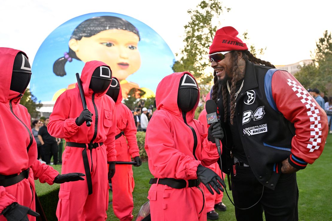 LAS VEGAS, NEVADA - NOVEMBER 14: Marshawn Lynch attend The Netflix Cup, a live Netflix Sports event, at Wynn Las Vegas Golf on November 14, 2023 in Las Vegas, Nevada. (Photo by David Becker/Getty Images for Netflix © 2023)